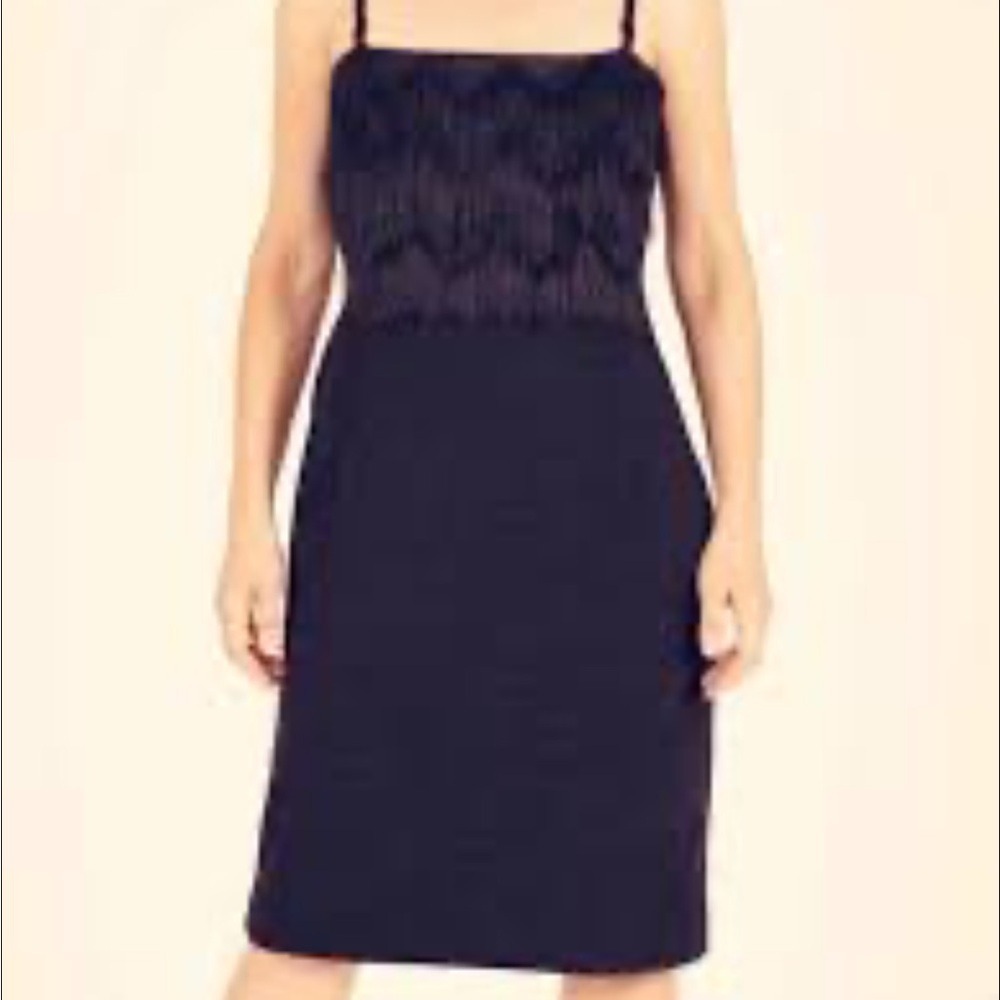 Banana Republic Black Eyelash Fringe Bodice Sheath Dress Adjustable Straps 2